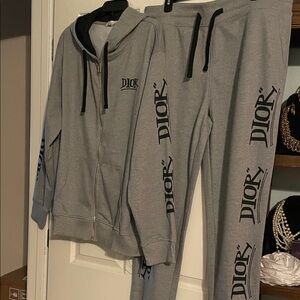 Dior Gray Hoodie and Pants Set with Black Details